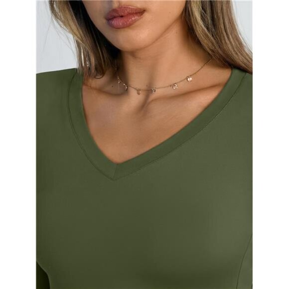 Slim Fit V-Neck Long Sleeve Athletic Crop Top - Picture 5 of 7